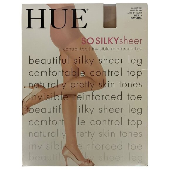 Hue So Silky Sheer Control Top Pantyhose Size 3 Large Natural Beige 12 Denier - Picture 1 of 3